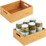 Large Bamboo Storage Bins Rectangular Organizer Boxes with Handles 12 X 9 X 4 Inches Set of 2 for Kitchen Tableware