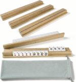 Non-Folding Standing Wooden Mahjong Rack Set of 4 17.3" Double Tier Magnetic Pushers-Durable Beech Wood for Secure Play - Image 2