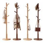 Solid Wooden Modern Coat Rack Freestanding Hall Tree with 8 Hooks 3 Height Options for Bedroom Tool-Free Assembly