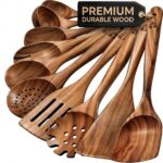 Teak Wood Spoon Set with Non-Stick Spatula and Stirring Baking Tools Dishwasher Safe Kitchenware