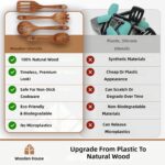 Teak Wood Spoon Set with Non-Stick Spatula and Stirring Baking Tools Dishwasher Safe Kitchenware - Image 2