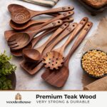 Teak Wood Spoon Set with Non-Stick Spatula and Stirring Baking Tools Dishwasher Safe Kitchenware - Image 3