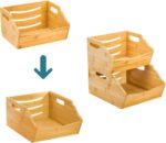 Addreen 2 Pack Bamboo Stackable Rectangular Storage Bins 2 Tier Open Front Handle Food Fruit Container - Image 3