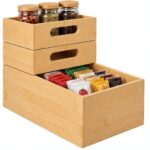 Addreen 3 Piece Stackable Modern Rectangular Bamboo Storage Box Set Multipurpose Organizer for Makeup Bathroom Office