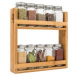 Addreen Bamboo Wood Three Layer Foldable Spice Rack, Standing Countertop Kitchen Storage Organizer