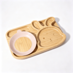 Addreen Eco-friendly Cartoon Rabbit Wooden Children Dinner Plate Set, Divided Design Custom Engraving