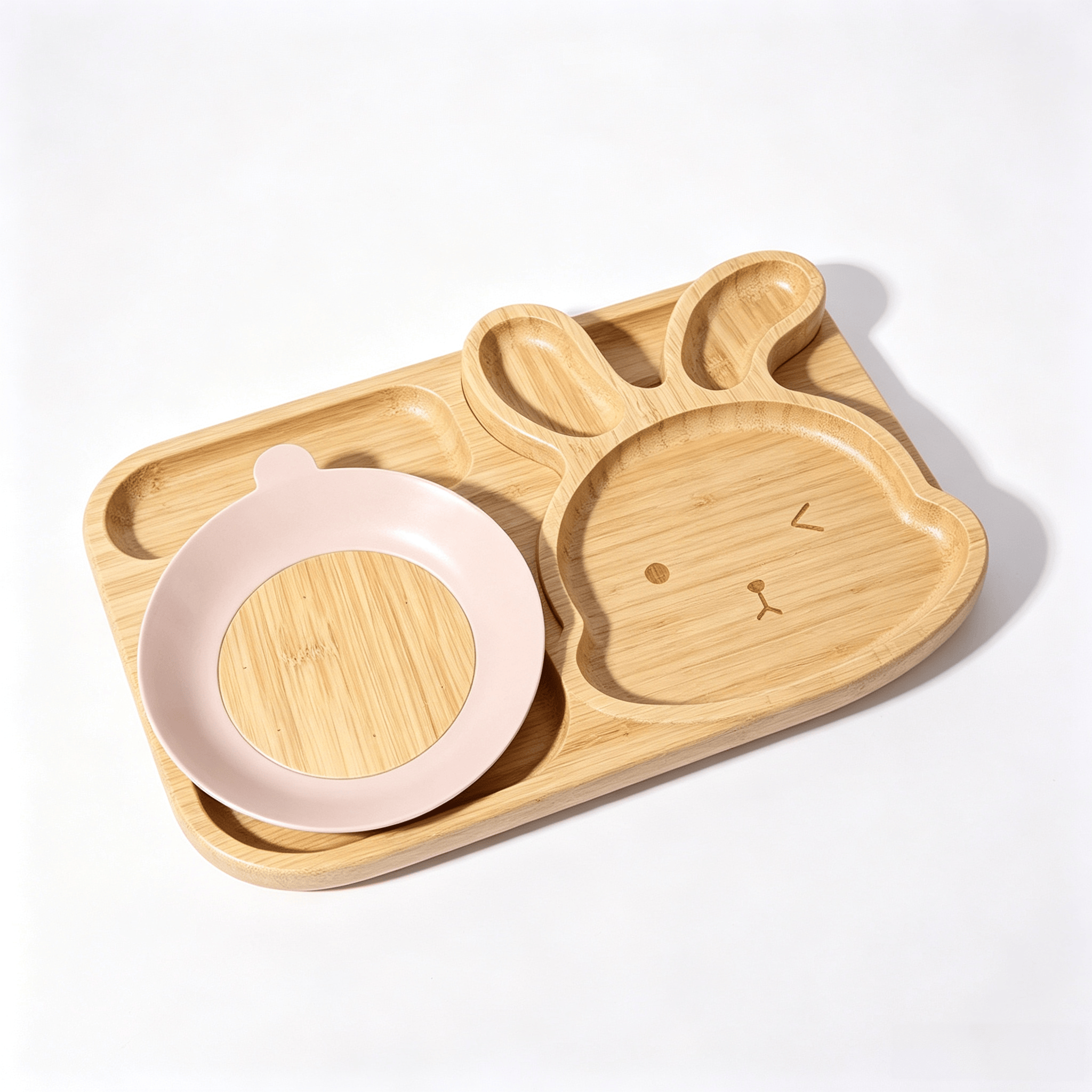 Addreen Eco-friendly Cartoon Rabbit Wooden Children Dinner Plate Set, Divided Design Custom Engraving01 Addreen Eco-friendly Cartoon Rabbit Wooden Children Dinner Plate Set, Divided Design Custom Engraving - Image 1
