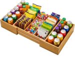 Addreen Expandable Bamboo Rectangular Snack Organizer With Removable Dividers Kitchen Countertop Pantry Storage Tray