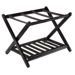 Addreen Foldable Wooden Luggage Rack With Shoe Shelf Portable Travel Storage Stand for Hotel Guest Room Home Entryway Bedroom