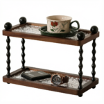 Addreen Retro Wooden 2 Tier Storage Rack Counter Organizer Double Shelf Holder
