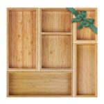 Bamboo Drawer Organizer Set 5 PCS Stackable Multi-Use Storage Trays for Kitchen Bathroom Office Desk-Jewelry