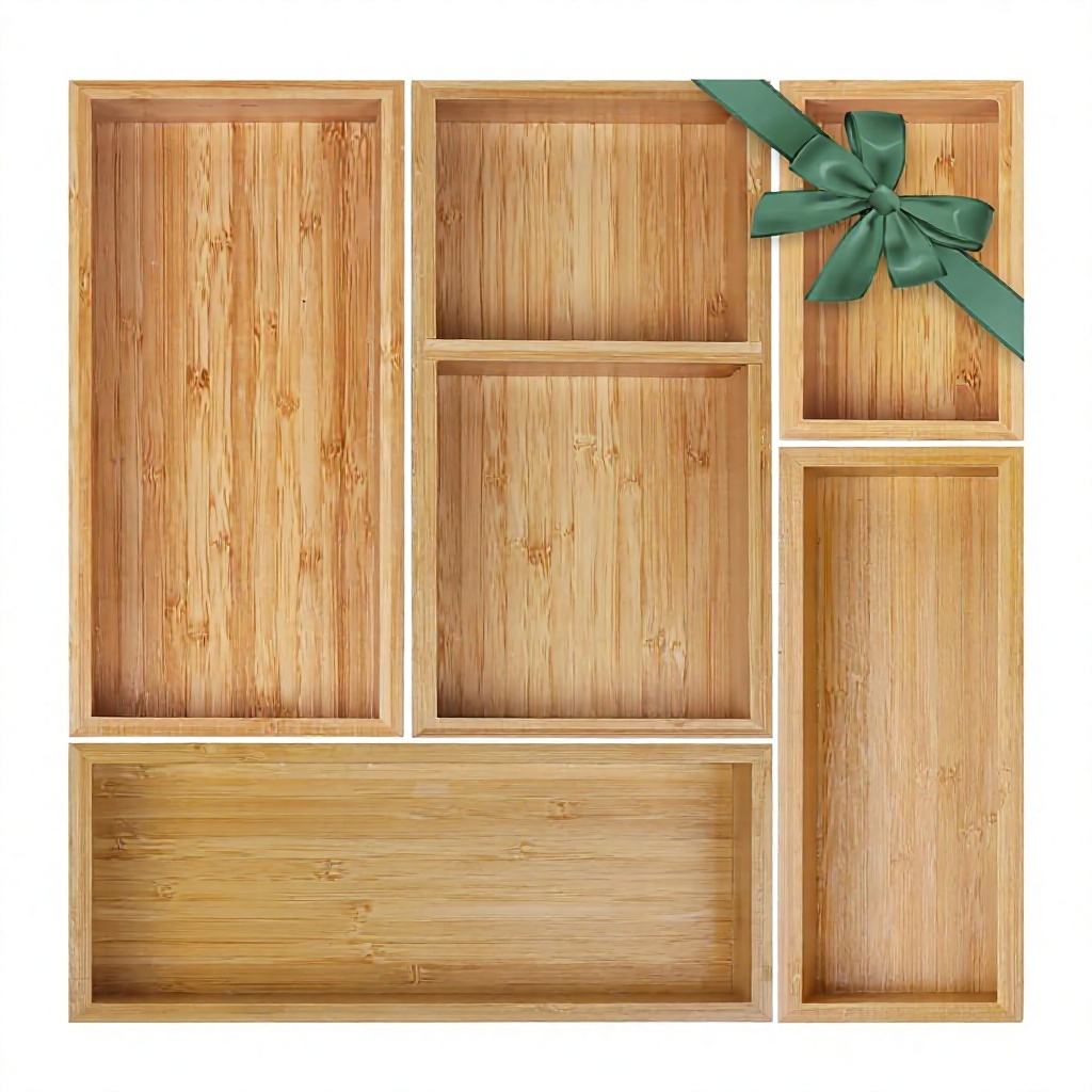 Bamboo Drawer Organizer Set 5 PCS Stackable Multi-Use Storage Trays for Kitchen Bathroom Office Desk-Jewelry Bamboo Drawer Organizer Set 5 PCS Stackable Multi-Use Storage Trays for Kitchen Bathroom Office Desk-Jewelry - Image 1