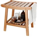 Bamboo Shower Stool & Ottoman Storage Shelf Ergonomic Curved Design Non-Slip Rubber Feet Stable Holds 300lbs | Home Furniture