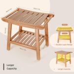 Bamboo Shower Stool & Ottoman Storage Shelf Ergonomic Curved Design Non-Slip Rubber Feet Stable Holds 300lbs | Home Furniture - Image 2