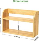 Double Tier Bamboo Spice Rack Counter or Wall Mounted Natural Wood Kitchen Organizer Shelf 5.1D x 15.75W x 10.6H - Image 3