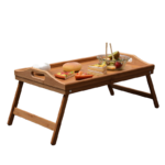 Modern Foldable Standing Adjustable Natural Bamboo Wood Laptop Desk Single Tray Portable Lacquer Finish Living Room Use