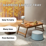 Modern Foldable Standing Adjustable Natural Bamboo Wood Laptop Desk Single Tray Portable Lacquer Finish Living Room Use - Image 2