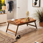 Modern Foldable Standing Adjustable Natural Bamboo Wood Laptop Desk Single Tray Portable Lacquer Finish Living Room Use - Image 3