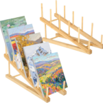 Rainmae Modern 2 Pack Small Folding Lightweight Bamboo Art Drying Storage Rack 5-Layer Bookshelf Kids Painting Canvas Display