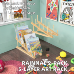 Rainmae Modern 2 Pack Small Folding Lightweight Bamboo Art Drying Storage Rack 5-Layer Bookshelf Kids Painting Canvas Display - Image 2