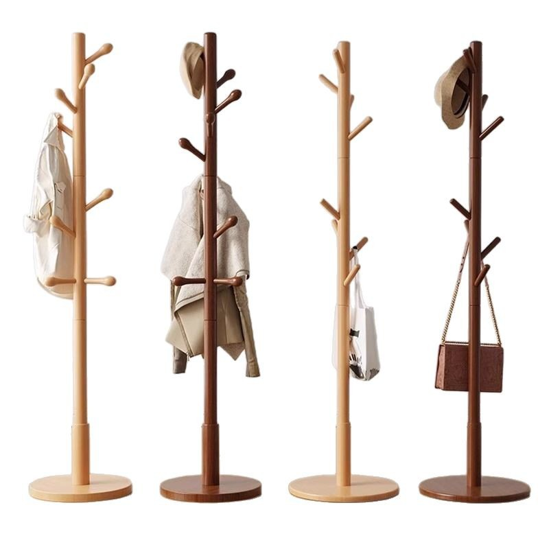 Solid Wooden Modern Durable Eco-Friendly Freestanding Coat Rack Hall Tree 8 Hooks 3 Height Options for Bedroom Tool-Free01 Solid Wooden Modern Durable Eco-Friendly Freestanding Coat Rack Hall Tree 8 Hooks 3 Height Options for Bedroom Tool-Free - Image 1