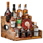 Vintage Brown American 3-Tier Standing Type Multifunctional Wooden Wine Display Rack for Home